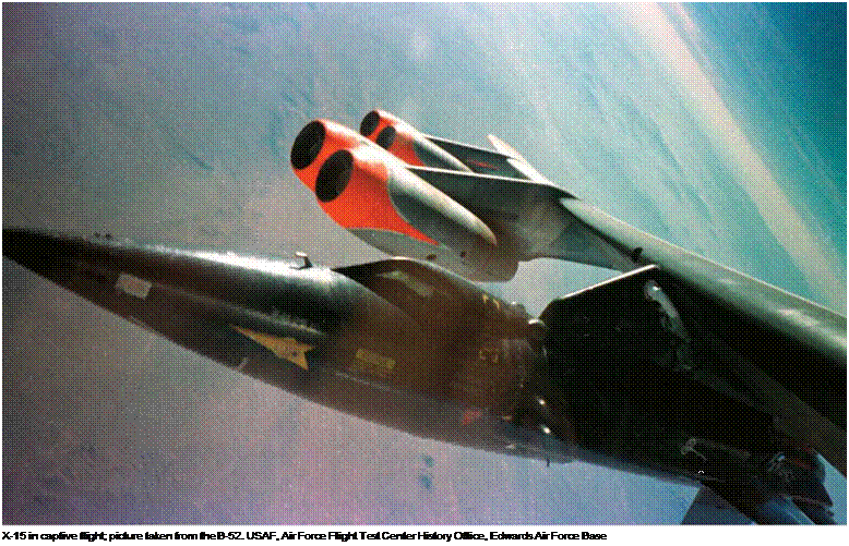 Подпись: X-15 in captive flight; picture taken from the B-52. USAF, Air Force Flight Test Center History Office, Edwards Air Force Base 