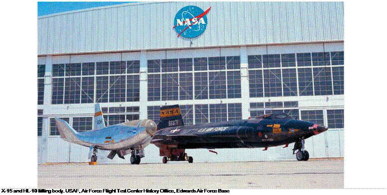 Подпись: X-15 and HL-10 lifting body. USAF, Air Force Flight Test Center History Office, Edwards Air Force Base 