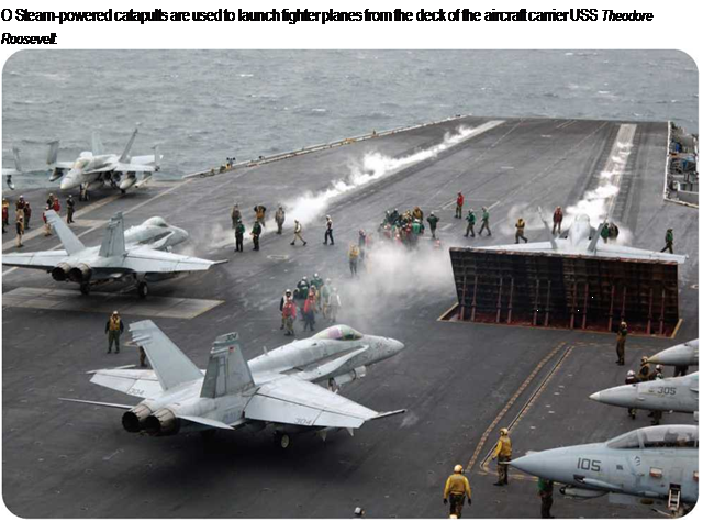 Подпись: О Steam-powered catapults are used to launch fighter planes from the deck of the aircraft carrier USS Theodore Roosevelt. 