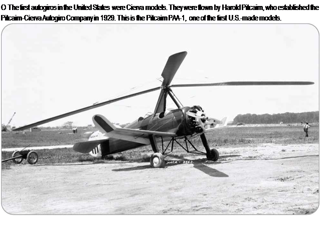 Подпись: О The first autogiros in the United States were Cierva models. They were flown by Harold Pitcairn, who established the Pitcairn-Cierva Autogiro Company in 1929. This is the Pitcairn PAA-1, one of the first U.S.-made models. 