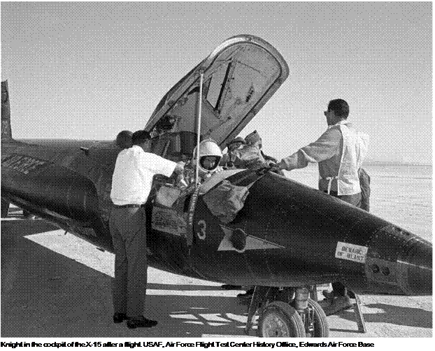 Подпись: Knight in the cockpit of the X-15 after a flight. USAF, Air Force Flight Test Center History Office, Edwards Air Force Base 