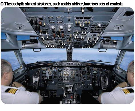 Подпись: О The cockpits of most airplanes, such as this airliner, have two sets of controls. 