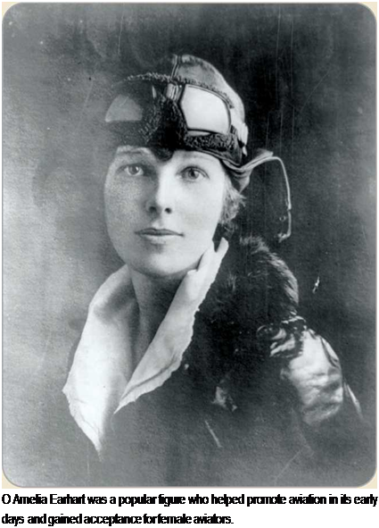Подпись: О Amelia Earhart was a popular figure who helped promote aviation in its early days and gained acceptance for female aviators. 
