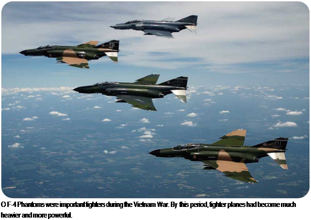 Подпись: О F-4 Phantoms were important fighters during the Vietnam War. By this period, fighter planes had become much heavier and more powerful. 