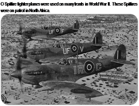 Подпись: О Spitfire fighter planes were used on many fronts in World War II. These Spitfires were on patrol in North Africa. 