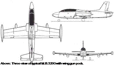Подпись: Above: Three-view of typical M.B.326G with wing gun pods. 
