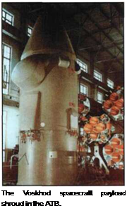 Подпись: The Voskhod spacecraft payload shroud in the ATB. 