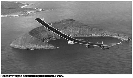 Подпись: Helios Prototype checkout flight in Hawaii. NASA. 