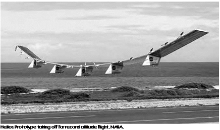 Подпись: Helios Prototype taking off for record altitude flight. NASA. 