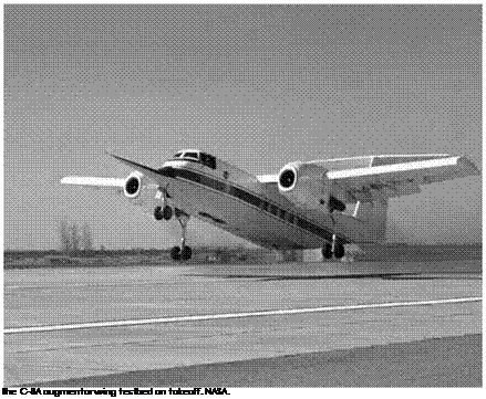 Подпись: The C-8A augmentor wing testbed on takeoff. NASA. 