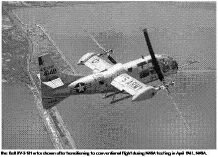 Подпись: The Bell XV-3 tilt rotor shown after transitioning to conventional flight during NASA testing in April 1961. NASA. 