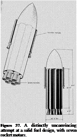 Подпись: Figure 37. A distinctly unconvincing attempt at a solid fuel design, with seven rocket motors. 