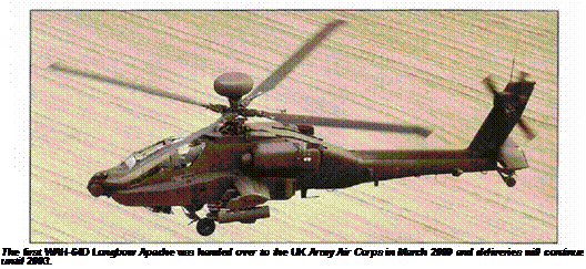 Подпись: The first WAH-64D Longbow Apache was handed over to the UK Army Air Corps in March 2000 and deliveries will continue until 2003. 