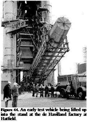 Подпись: Figure 44. An early test vehicle being lifted up into the stand at the de Havilland factory at Hatfield. 