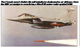 Подпись: The Fiench navy’s Rafale Ms will initially be dedicated to air defence. Here the M01 prototype is seen firing a Mica EM active radar-guided AAM. 