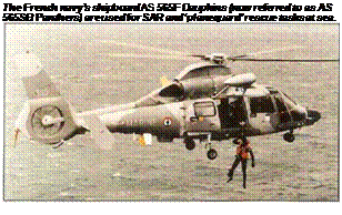 Подпись: The French navy’s shipboard AS 565F Dauphins (now referred to as AS 565SB Panthers) are used for SAR and ‘planeguard’ rescue tasks at sea. 