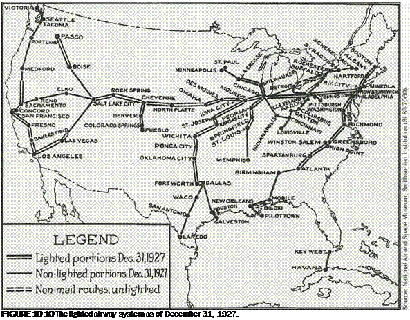 Подпись: FIGURE 10-10 The lighted airway system as of December 31, 1927. 