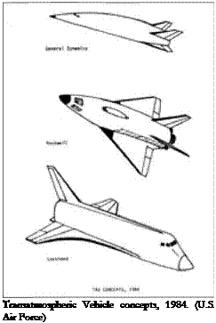 Подпись: Transatmospheric Vehicle concepts, 1984. (U.S. Air Force) 