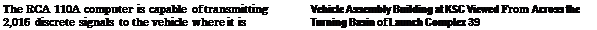Подпись: The RCA 110A computer is capable of transmitting Vehicle Assembly Building at KSC Viewed From Across the 2,016 discrete signals to the vehicle where it is Turning Basin of Launch Complex 39 