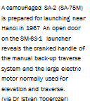 Подпись: A camouflaged SA-2 (SA-75M) is prepared for launching near Hanoi in 1967 An open door on the SM-63-1 launcher reveals the cranked handle of the manual back-up traverse system and the large electric motor normally used for elevation and traverse. (via Dr Istvan Toperczer) 