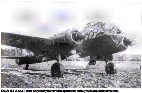 Подпись: The Ju 188 A and E were only rarely involved in operations during the last months of the war. 