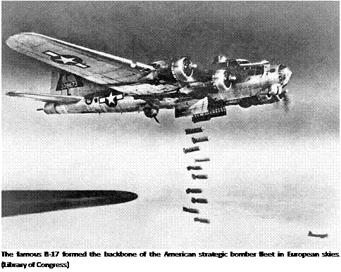 Подпись: The famous B-17 formed the backbone of the American strategic bomber fleet in European skies. (Library of Congress) 