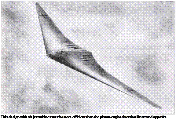 Подпись: This design with six jet turbines was far more efficient than the piston-engined version illustrated opposite. 