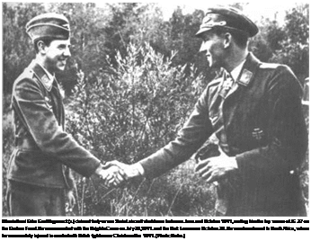 Подпись: Oberleitnanl Erbo Graf Kageneck (r.) claimed forty-seven Soviet aircraft shot down between June and October 1941, making him the top scorer of JG 27 on the Eastern Front. He was awarded with the Knight's Cross on July 30,1941. and the Oak Leaves on October 26. He was transferred to North Africa, where he was mortally injured in combat with British fighters on Christmas Eve 1941. (Photo: Roba.) 